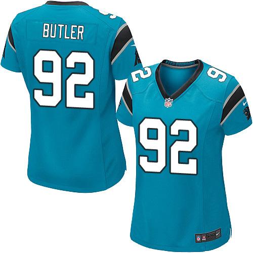 Nike Panthers #92 Vernon Butler Blue Alternate Women's Stitched NFL Elite Jersey - Click Image to Close